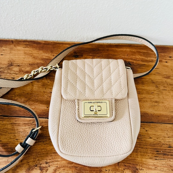 Karl Lagerfeld Agyness Paris Leather Blush Crossbody Bag in Shell - Picture 7 of 10